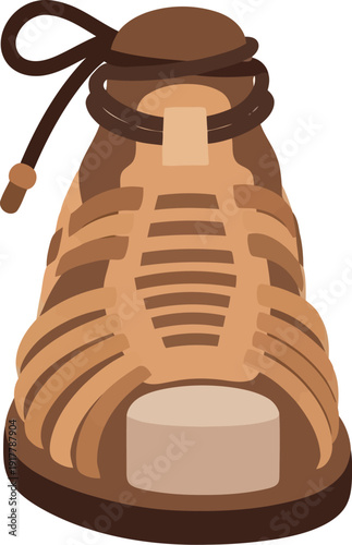 Vector Illustration of Brown Gladiator Sandal Front View, Fashion Footwear Icon
