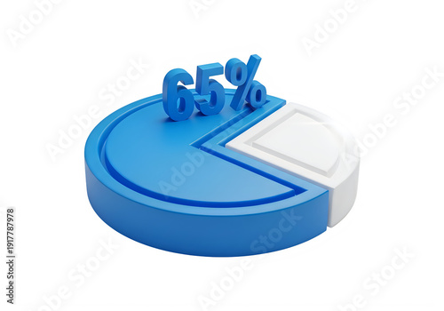 3D pie chart with 65 percent highlighted isolated on transparent background