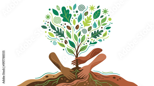 Nature Loving Diverse Hands Nurturing a Vibrant Young Plant with Roots in Fertile Soil for Environmental Growth and Sustainability