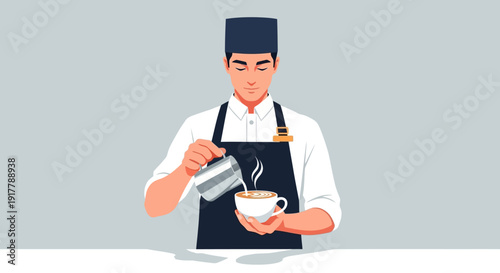 Skilled Barista Crafting Exquisite Latte Art with Steamed Milk and Espresso in a Cafe Setting