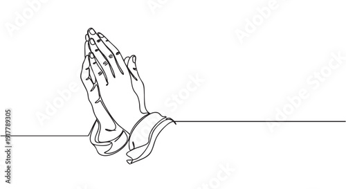 A minimalist, continuous line drawing of praying hands. The simple yet elegant design evokes themes of hope, faith, and spirituality. Ideal for religious or motivational content.