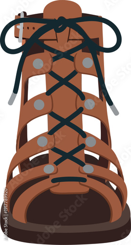 Brown Gladiator Sandal Illustration – Stylish Lace-Up Leather Footwear Clipart for Fashion Design