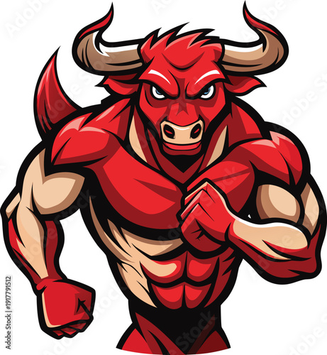 Angry red bull demon mascot character aggressive pose vector illustration