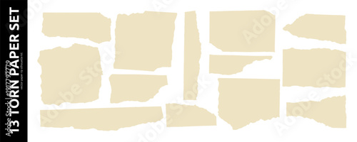 Beige Paper Ripped Torn Shape Silhouette Set. Cut Edge Rip Torn Paper Piece Frame Kit. Vector Isolated Clipart Elements in White Background