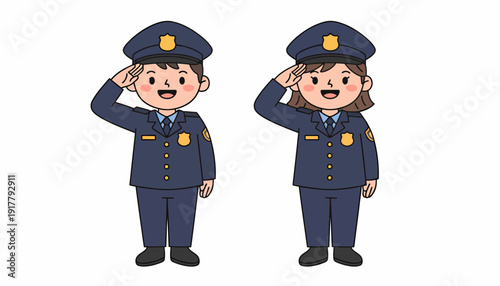 Cartoon Police Officers Saluting A Symbol of Law and Order.