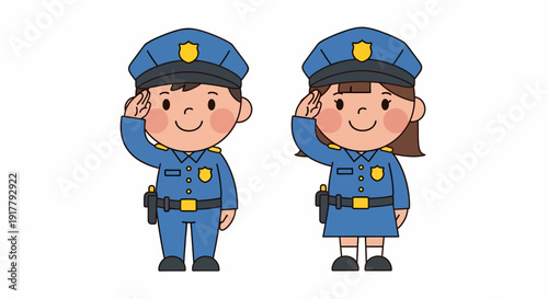 Cartoon Police Officers Saluting A Symbol of Law and Order 1.