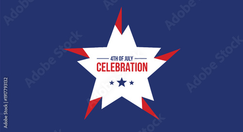 Patriotic 4th of July celebration icon with star design on blue background, vector illustration.