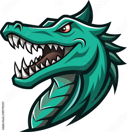 Wallpaper Mural Ferocious green dragon mascot head roaring esports logo vector illustration Torontodigital.ca