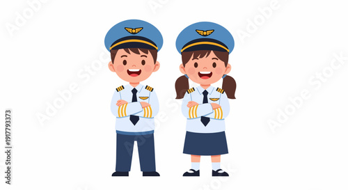 Two Children Dressed as Pilots Ready for Takeoff.