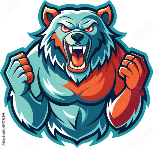 Aggressive cyber wolf mascot roaring fierce power vector illustration