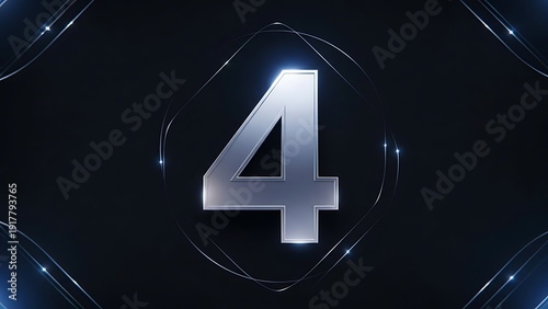 Large metallic number four on dark background with glow effect