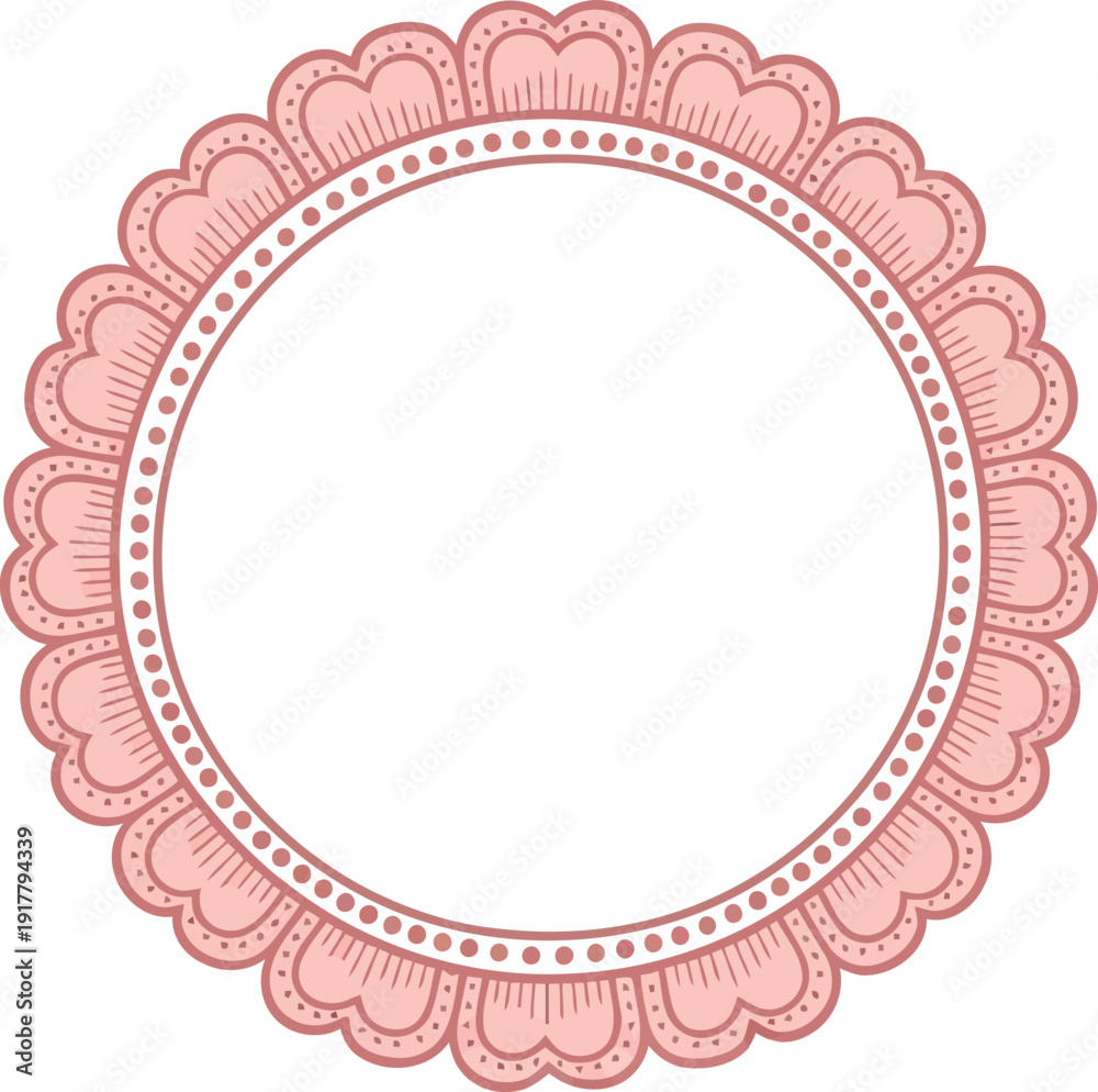 Naklejka premium Elegant Pink Lace Round Frame Vector for Invitations, Scrapbooking, and Decorative Design