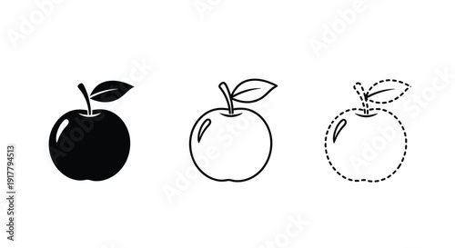 Three apple icons showing varying fill styles a black silhouette