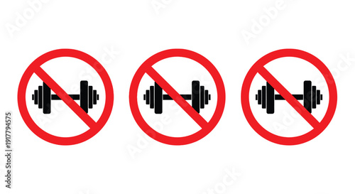 Prohibited weightlifting signs with dumbbell images a stark silhouette