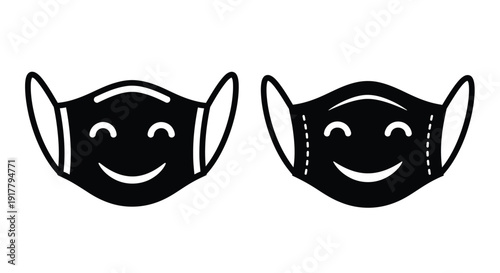 Two smiling faces wearing protective masks a striking silhouette