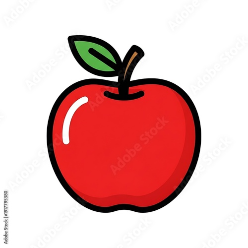 Red Apple with Leaf Illustration.