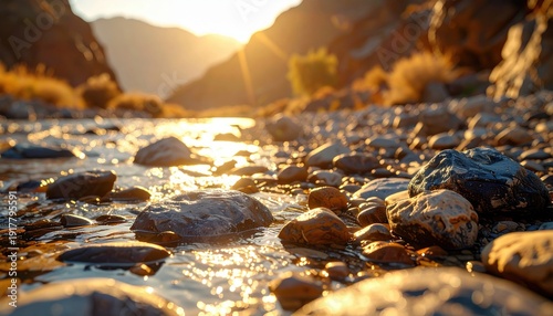 FlyPro_Firefly's photorealistic DSLR style captures a severely desiccated riverbed, revealing smooth, water-worn stones and embedded debris, direct_347b30_1.