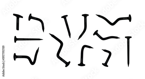 Abstract arrangement of black nails forming a curious design silhouette