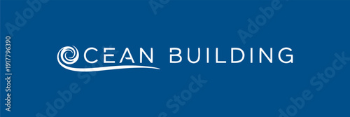 Building Beach Logo Design with Modern Skyline and Wave Motif