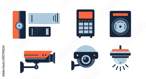 CCTV Security Camera Equipment Icons Set.