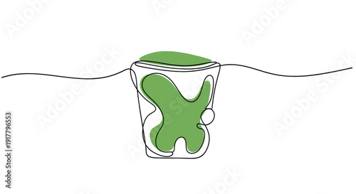 Minimalist matcha latte single line drawing with green fill. Modern and clean style for social media, menus, or branding related to tea and cafes.