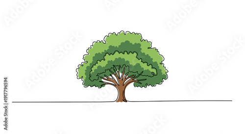 Stylized tree illustration with continuous line drawing. Minimalist nature concept. Good for graphic design, web, or branding projects.