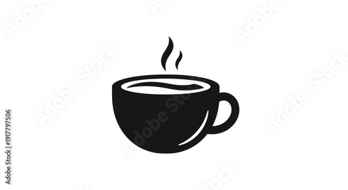 Black Coffee Cup with Steam Rising.