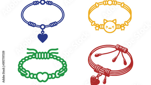 Bracelet colorful icons with charms and heart shaped decorations