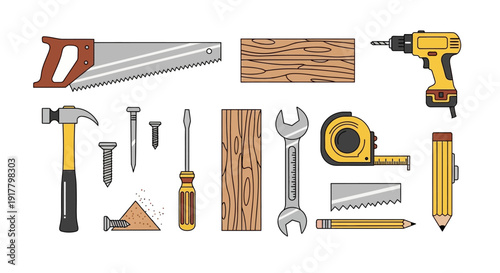 Tools for Carpentry and Home Improvement Tasks a Collection of Equipment