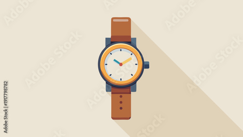 Stunning modern watch with leather strap on beige background