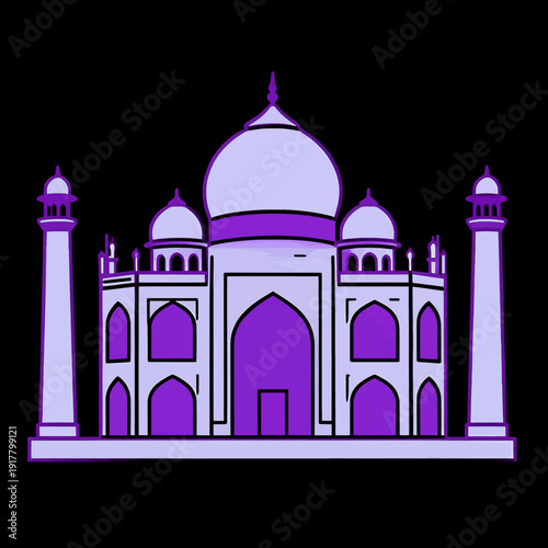 Majestic purple and white architectural structure resembling the taj mahal.