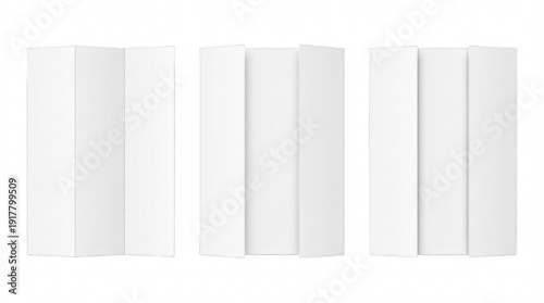 Set of Blank White Folded Brochure Mockup Isolated on White Background