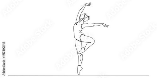 Continuous one line drawing of a graceful ballet dancer performing a classic pose
