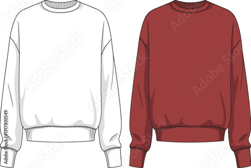 White and red crew neck sweaters side by side clothing