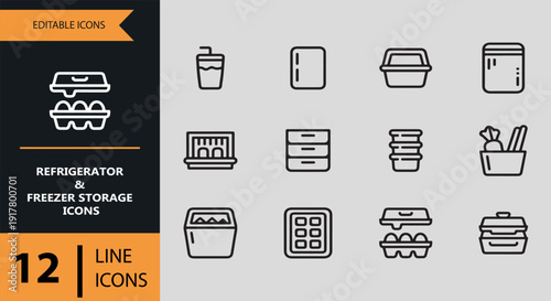 Refrigerator and Freezer Storage Systems Outline Icons Set