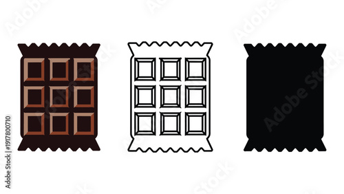 Chocolate bar vector icons in different styles and colors illustration