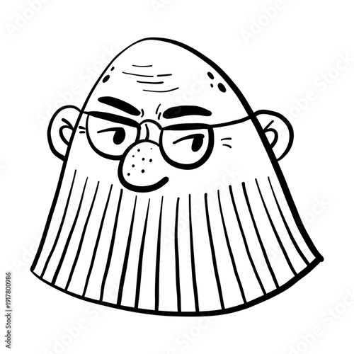 Cartoon man with glasses and a beard. He is looking at the camera with a serious expression