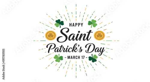 Saint Patrick's Day Celebration with Shamrocks and Coins flat design vector illustration