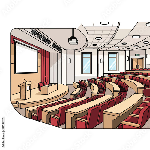 Modern Conference Room with Stage and Seating for Corporate Events