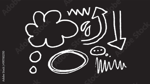 Hand-Drawn Thought Bubble Doodles Crayon Style Vector | Sketchy Hand-Drawn Idea Symbols Illustration | Crayon Thought Elements