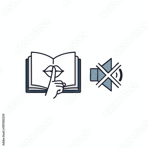 Open Book with Hand and No Photography Sign for Learning and Communication Concepts