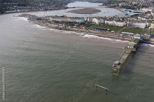 Drone Image Of Teignmouth Grand Pier, Devon After Storm Ingrid