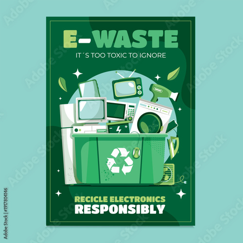 Electronic Waste Recycling Awareness Poster Flat Illustration