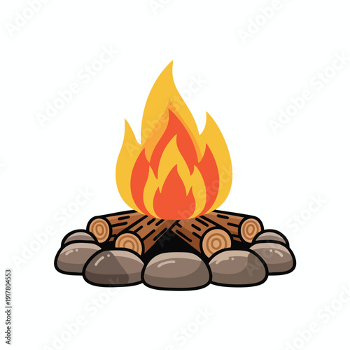 Cozy Campfire Burning Brightly with Smoldering Logs and Flames