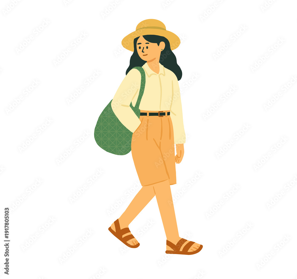 Naklejka premium Woman Walking with Tote Bag