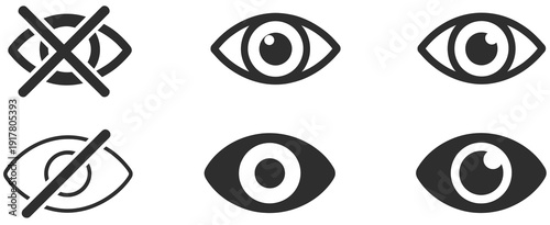 Eye icon set, retina scan eye icons, eyesight symbol, simple eyes collection, privacy settings, show or hide symbols, visibility and hidden eye icons for top ranked interface visuals, mobile app