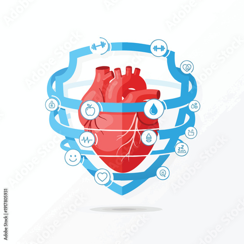 Healthy Heart in a Digital Shield Modern Medical Illustration of Cardiac Care