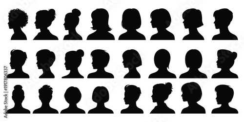 Collection of diverse female silhouette hairstyles