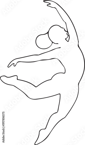 Adobe Illustrator ArtworkGraceful Ballet Dancer Jumping Line Art, Minimalist line art illustration of a ballet dancer leaping gracefully, capturing elegance, motion, and classical dance performance in