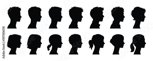 Diverse Male and Female Head Silhouettes profile woman